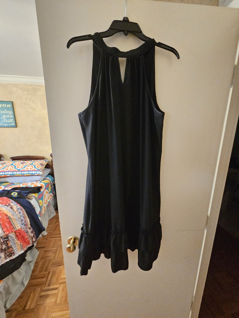 SHEIN Black Sleeveless Keyhole Ruffle-Hem Mini Dress